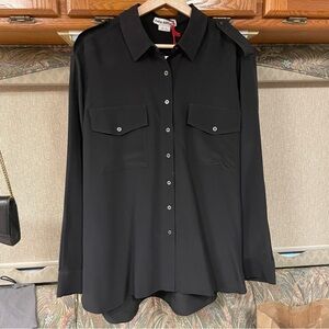 Zara SRPLS 100% Silk Utility Button Down Shirt Black Size L